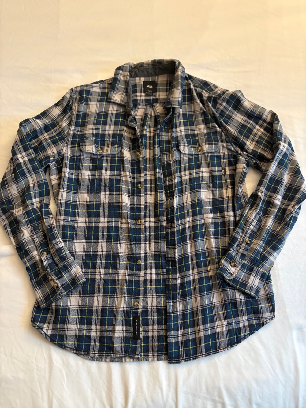 Vans Blue White Men’s Flannel Button Up Long Sleeve Shirt Fall Casual